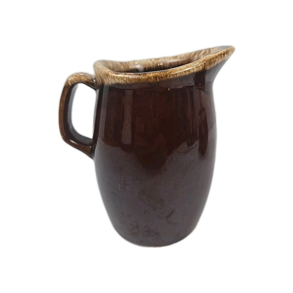 Hull Pottery Brown Drip Glaze Creamer Syrup Pitcher 4.5" Oven Proof VTG USA MINT